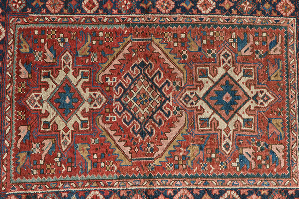 Red & Blue Heriz Throw Rug 3’3 X 4’2