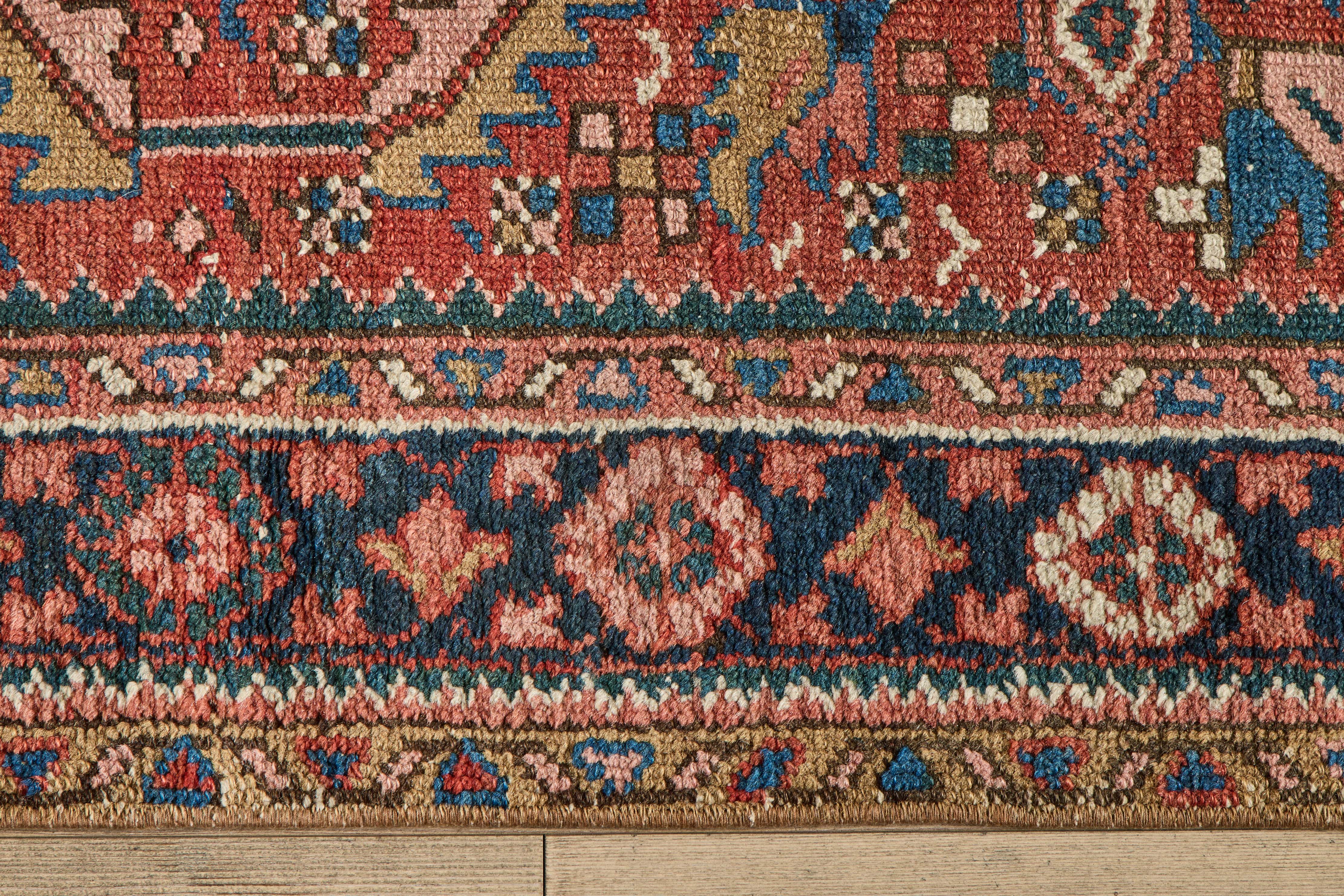 Red & Blue Heriz Throw Rug 3’3 X 4’2