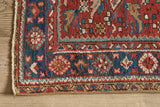 Red & Blue Heriz Throw Rug 3’3 X 4’2