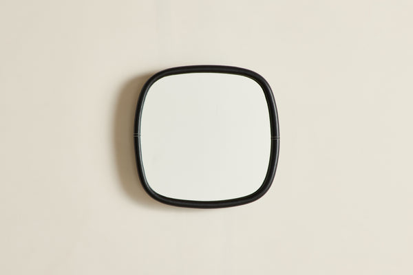 Square Black Leather Mirror, Small