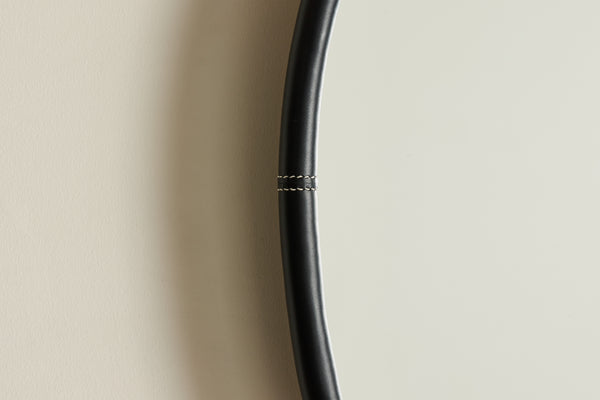 Square Black Leather Mirror, Small