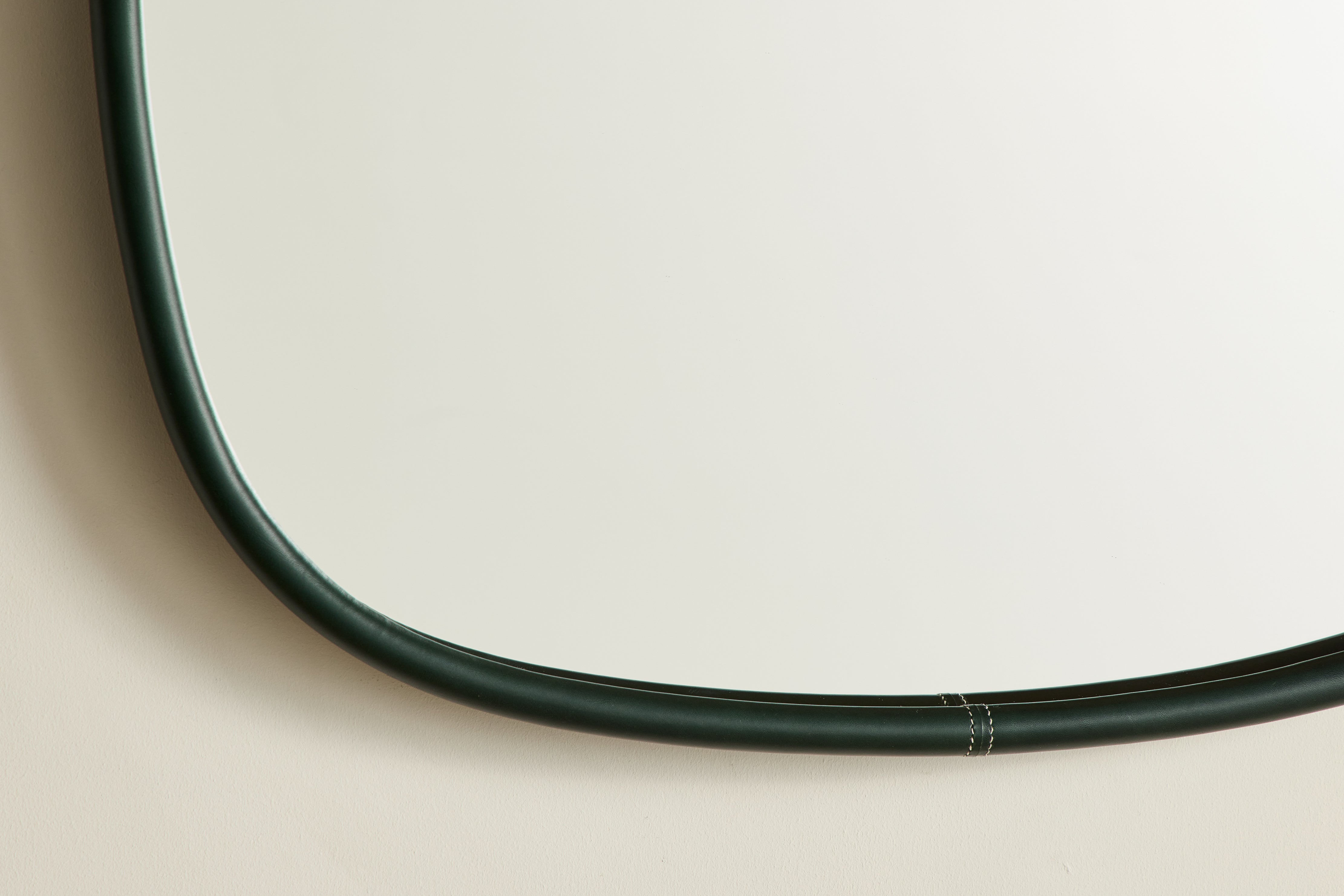 Square Green Leather Mirror, Large