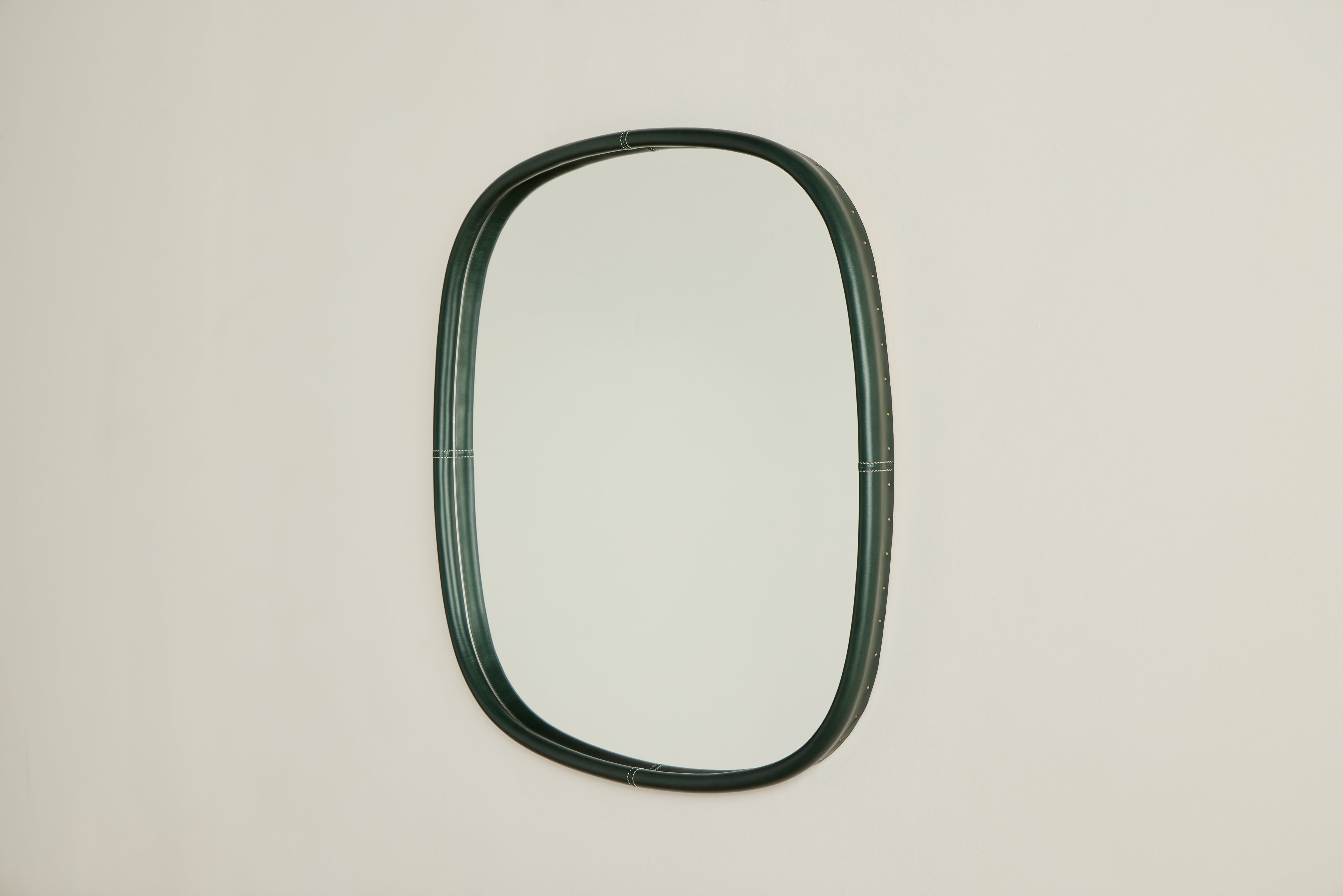 Square Green Leather Mirror, Large