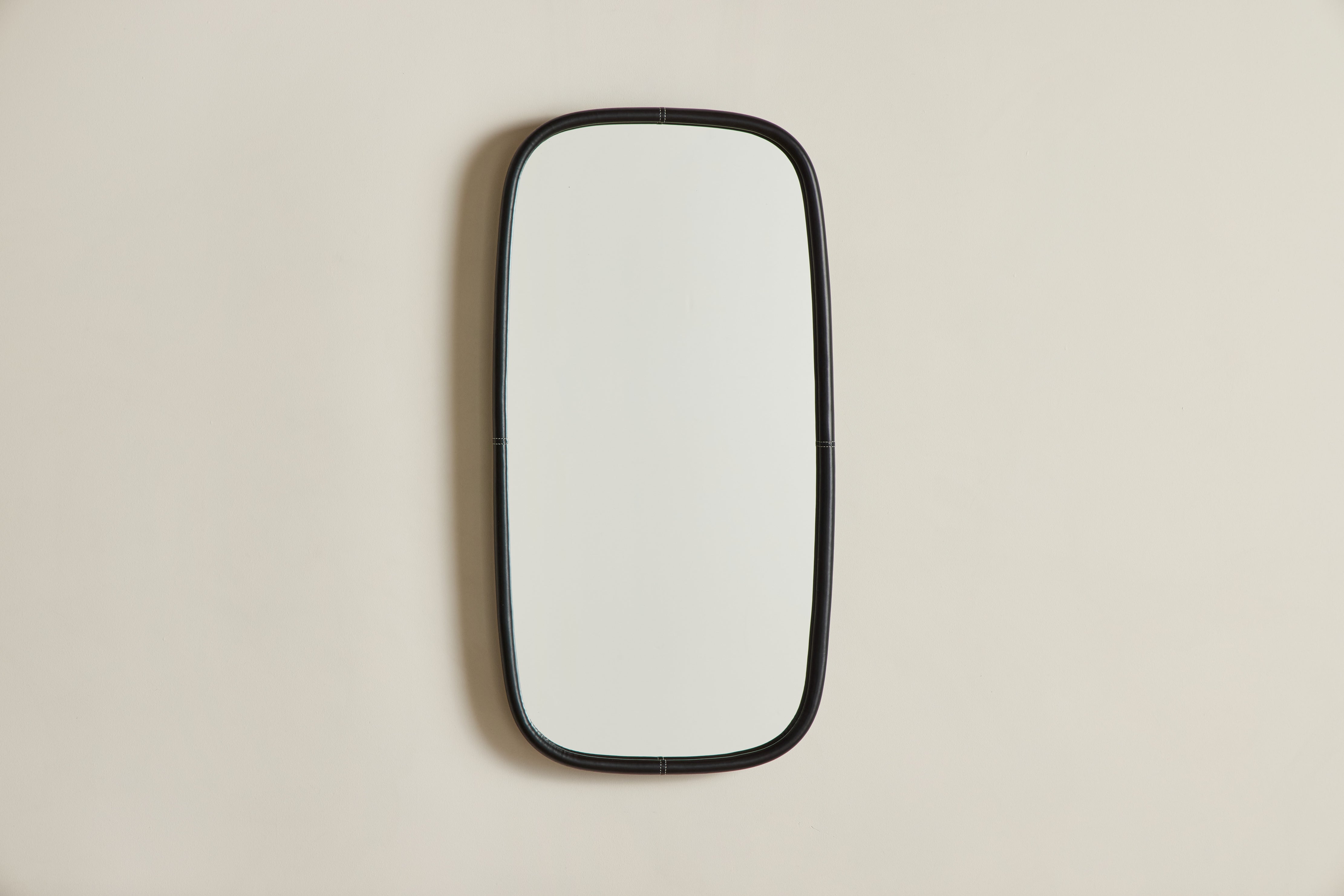 Lozenge Black Leather Mirror