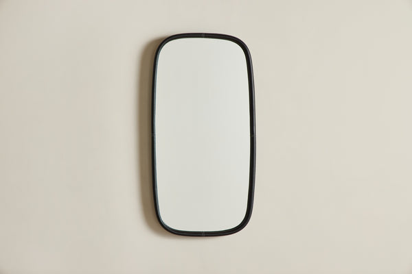 Lozenge Black Leather Mirror