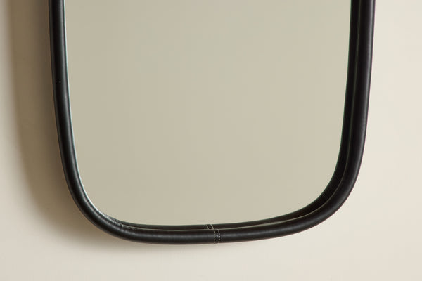 Lozenge Black Leather Mirror