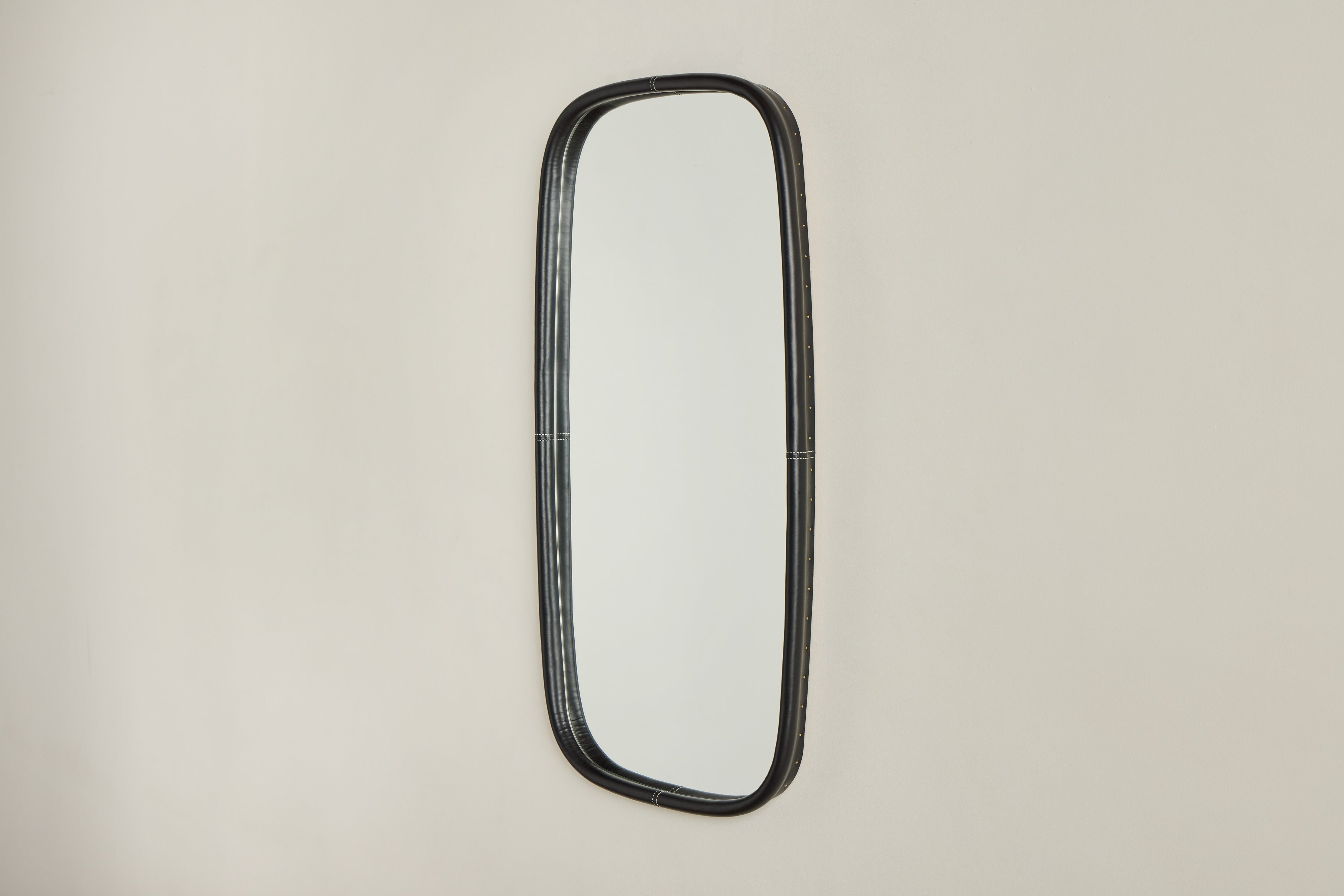 Lozenge Black Leather Mirror