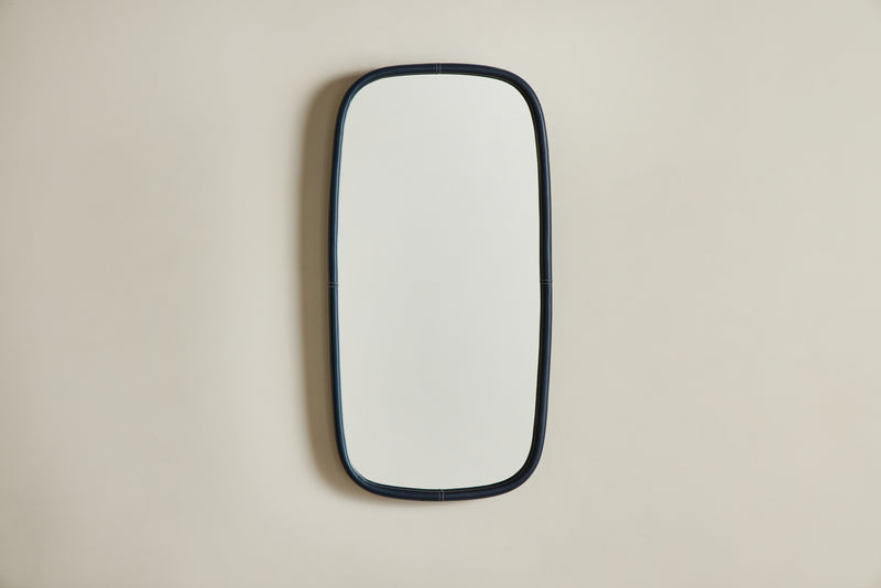 Lozenge Navy Blue Leather Mirror