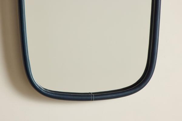 Lozenge Navy Blue Leather Mirror