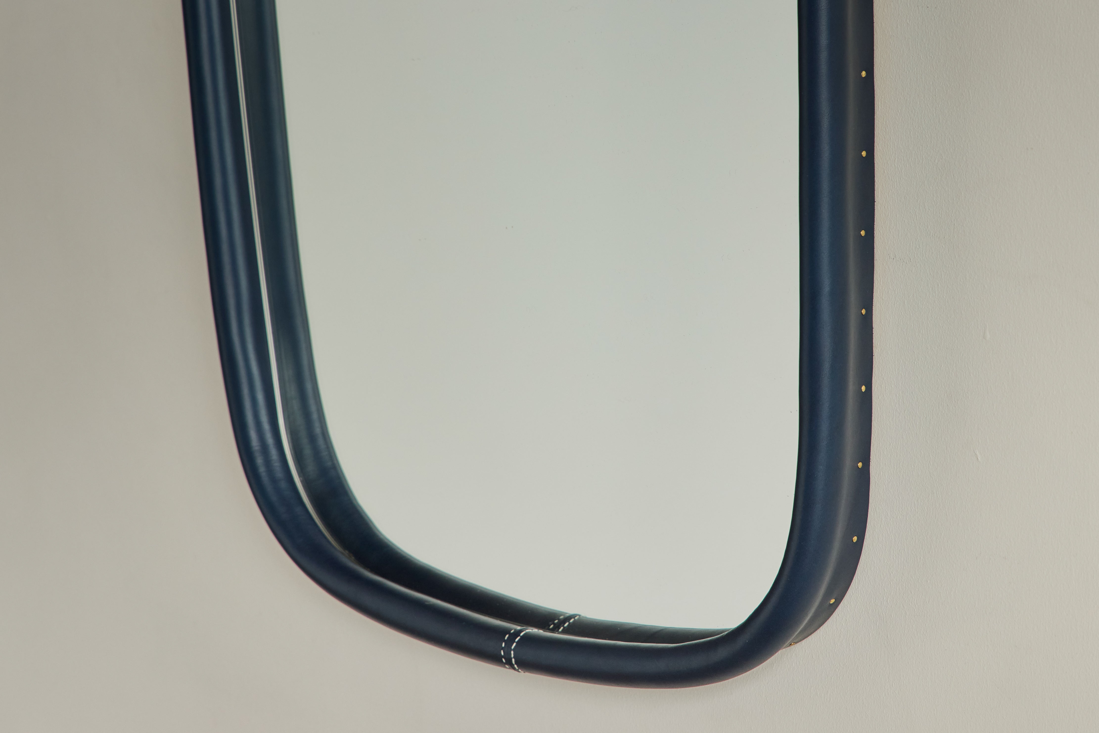Lozenge Navy Blue Leather Mirror