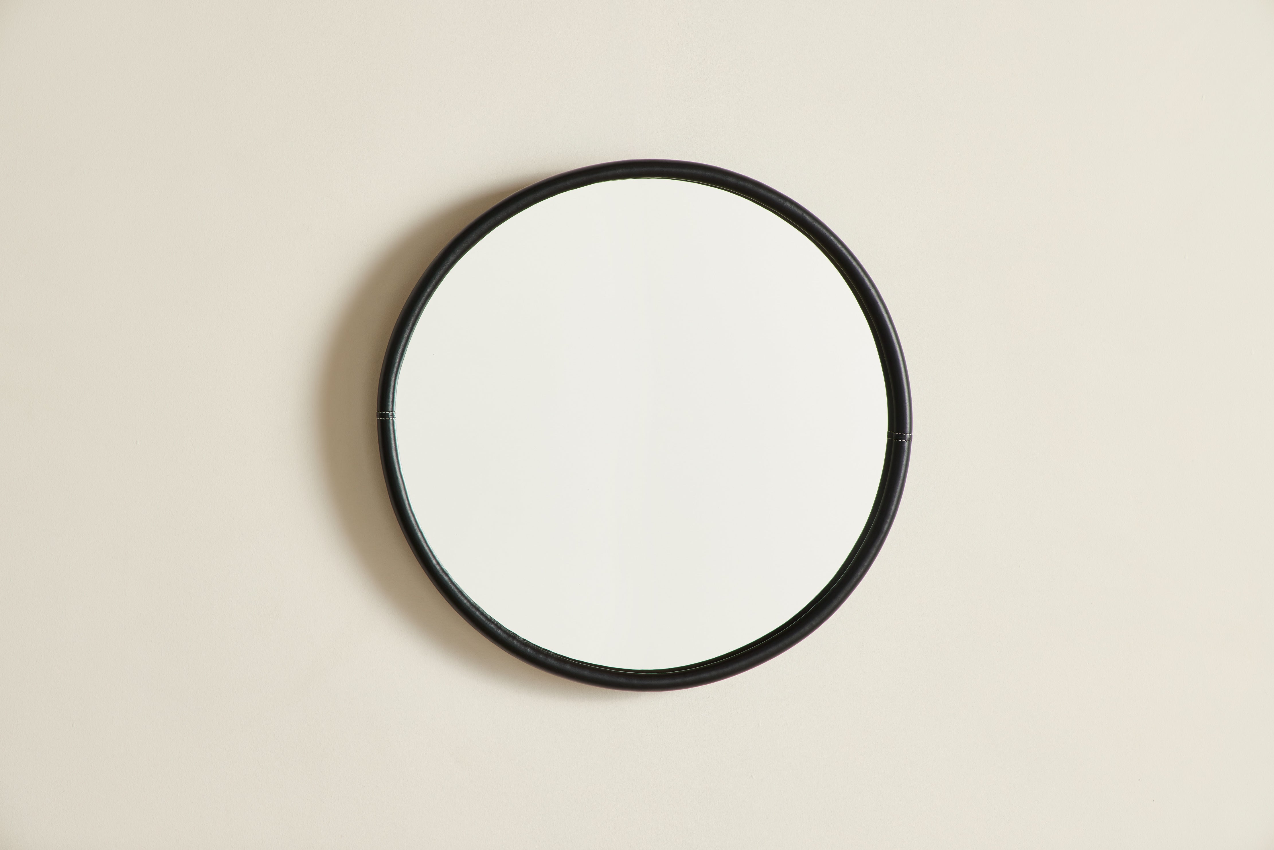 Round Black Leather Mirror