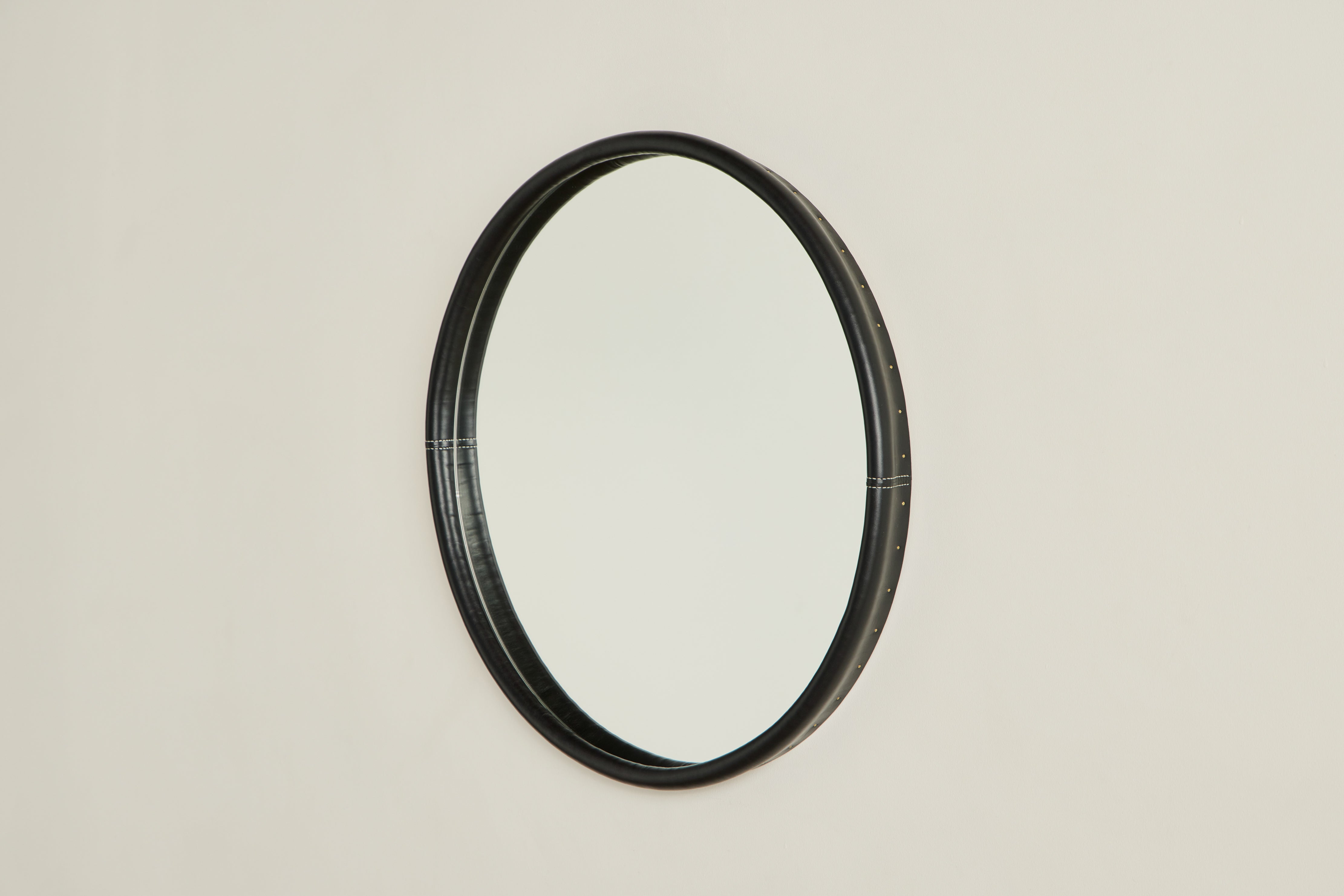 Round Black Leather Mirror