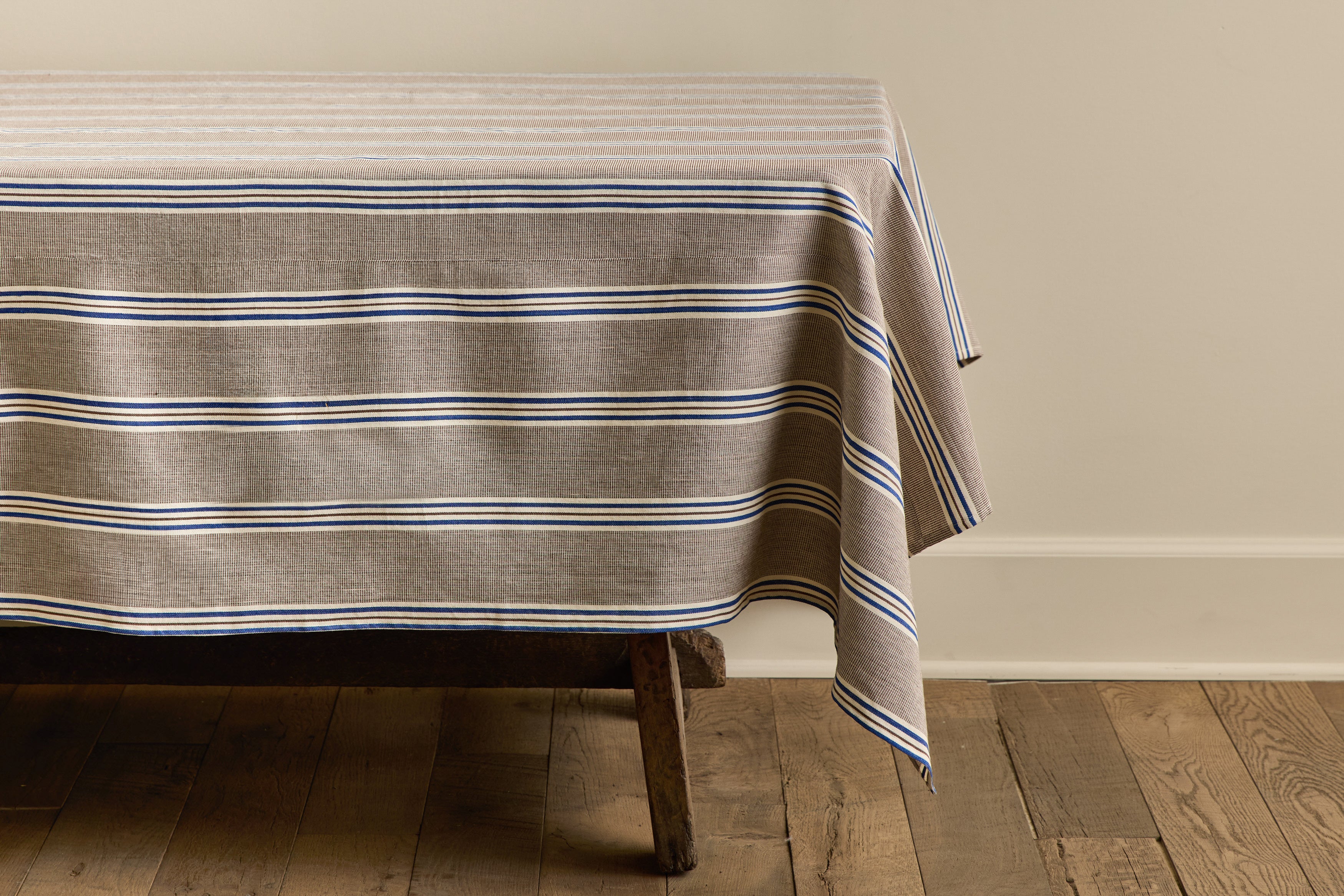 Tablecloth in Chocolate with  Blue Stripe