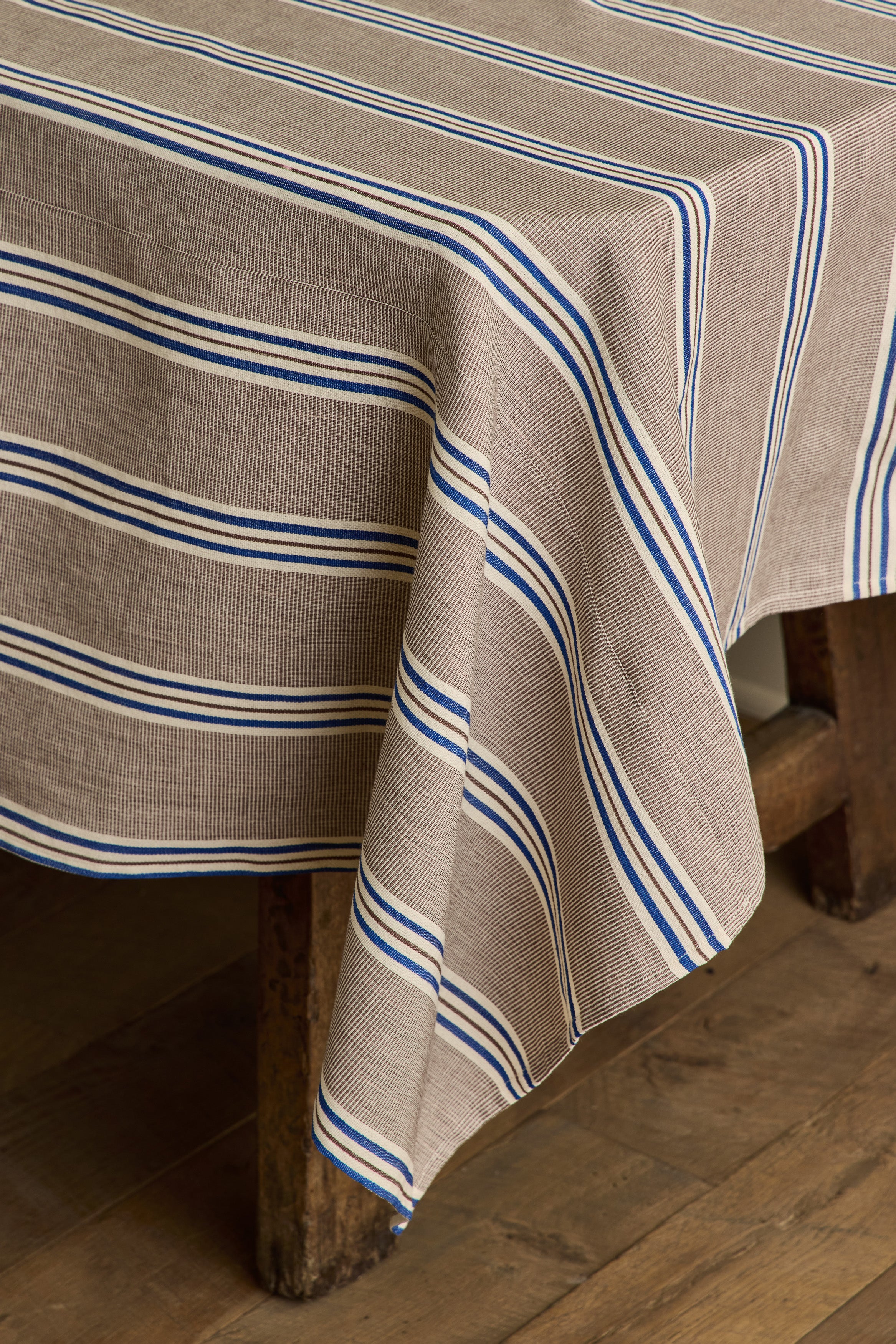 Tablecloth in Chocolate with  Blue Stripe