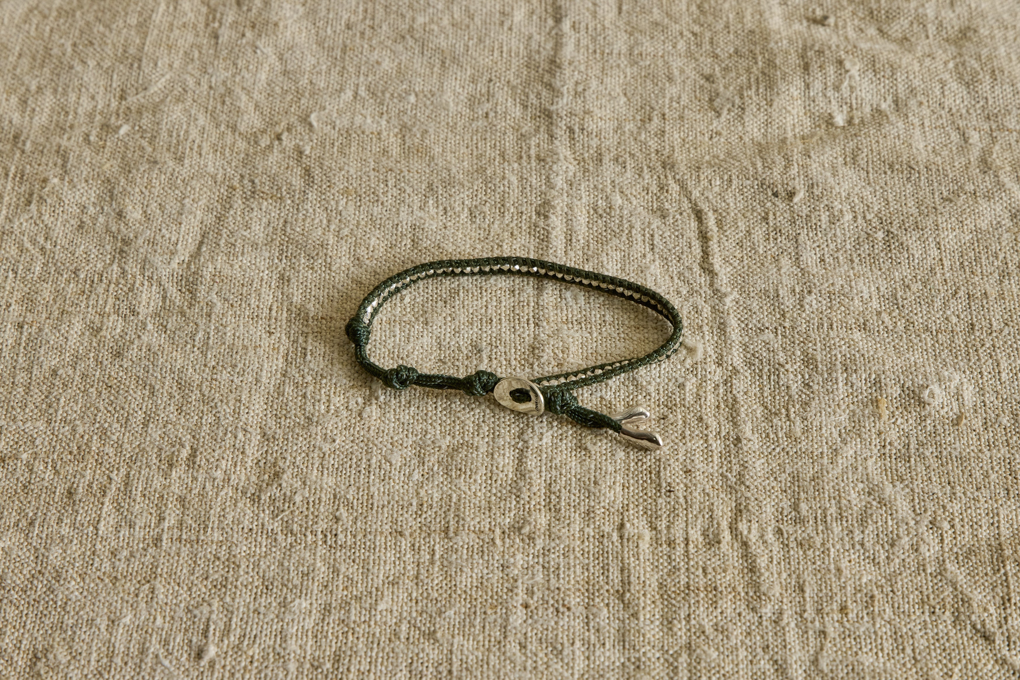 Sterling Silver Single Wrap Bracelet In Dark Green