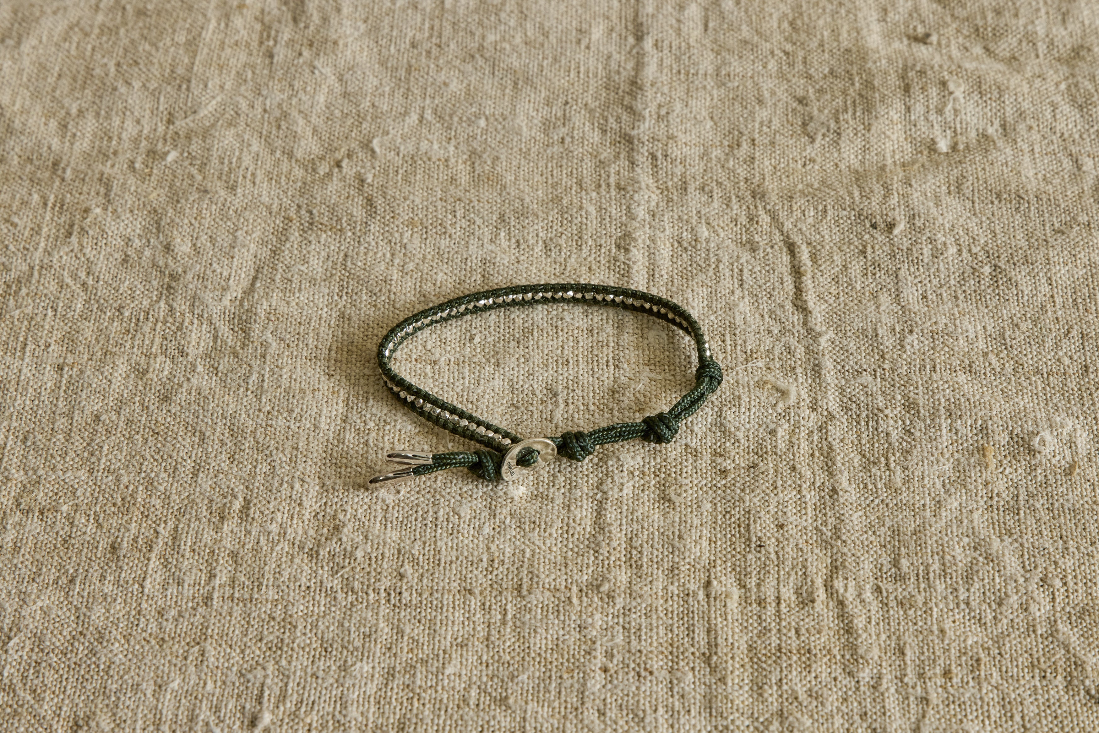 Sterling Silver Single Wrap Bracelet In Dark Green
