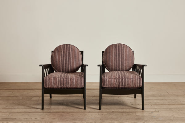 Pair of Lattice Wood Armchairs