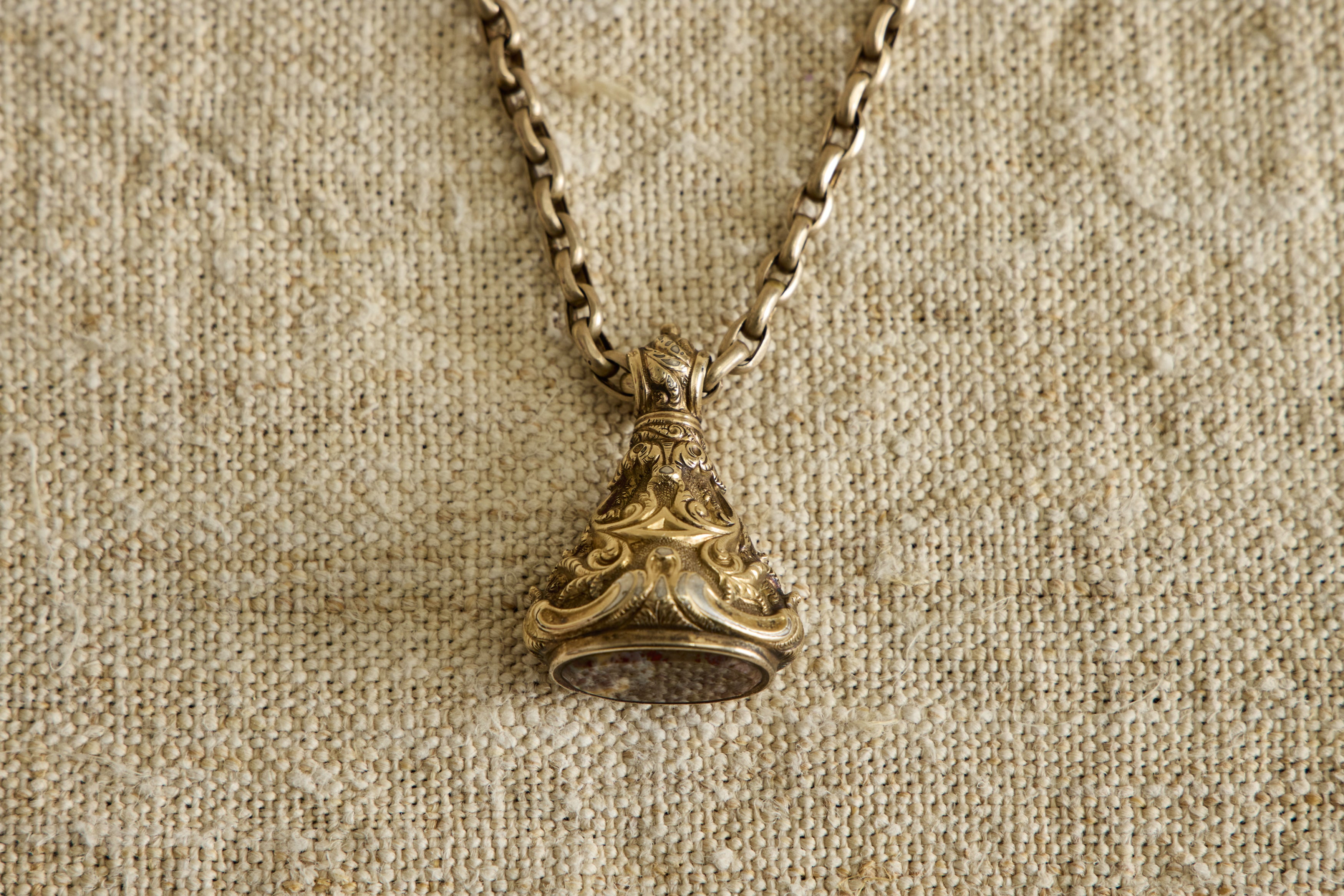 Early Georgian Agate Fob with Guard Chain Necklace