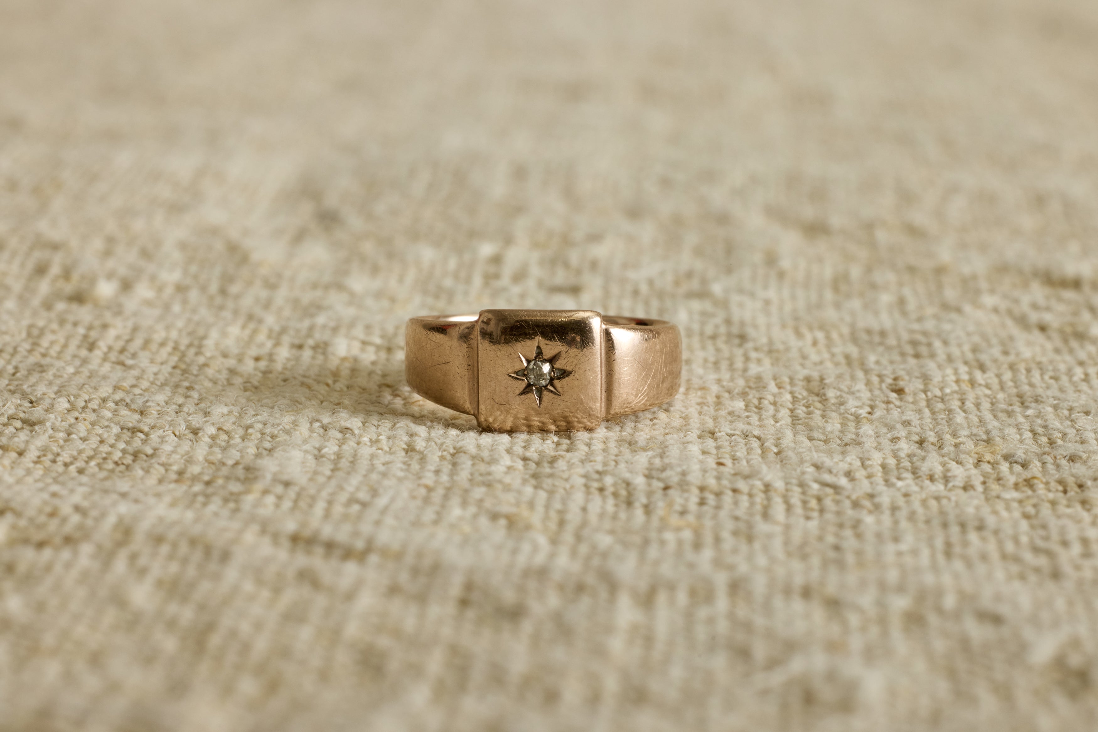 Late 19th Century Rose Gold and Diamond Signet Ring
