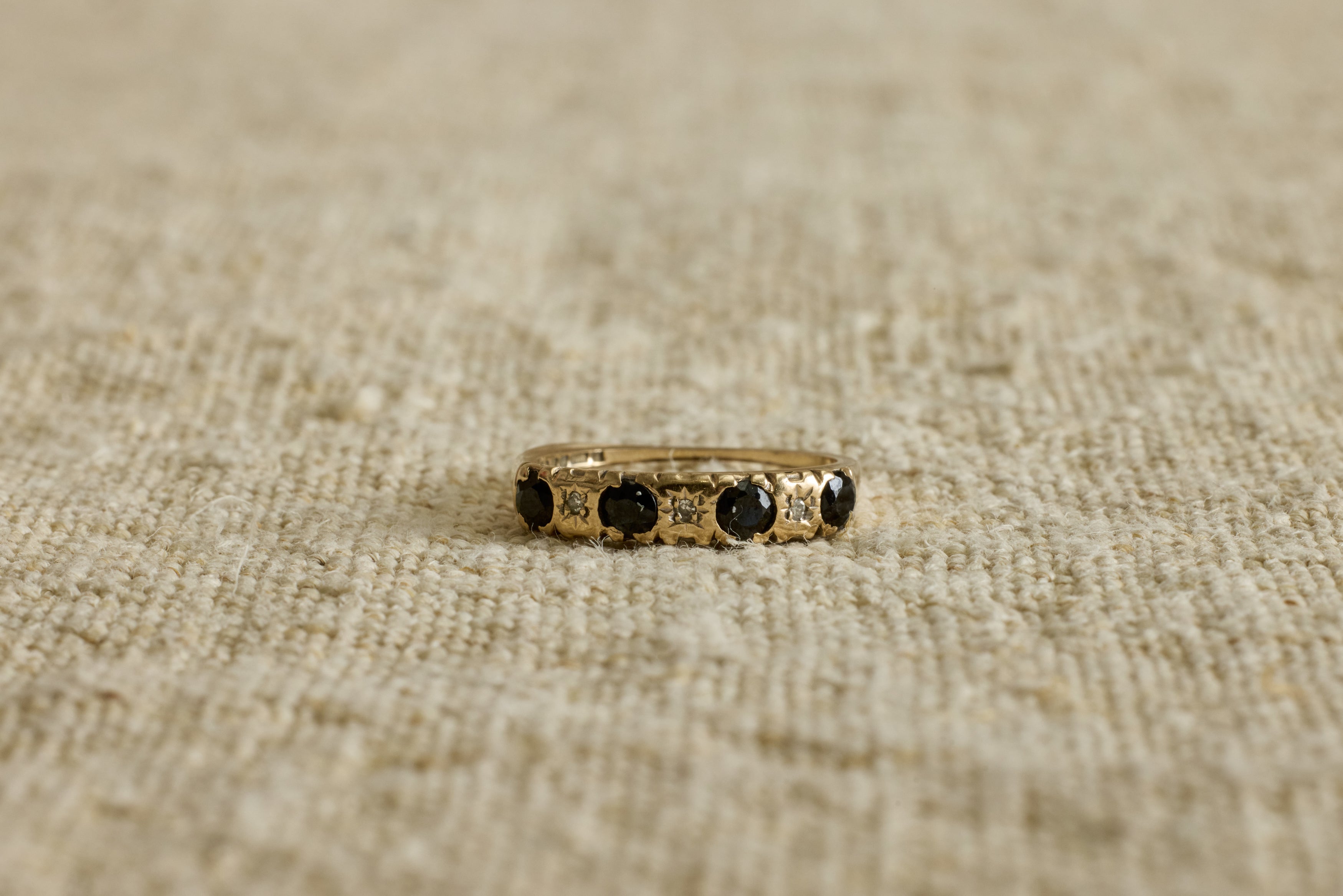 1940s Sapphire and Diamond High Etched Band