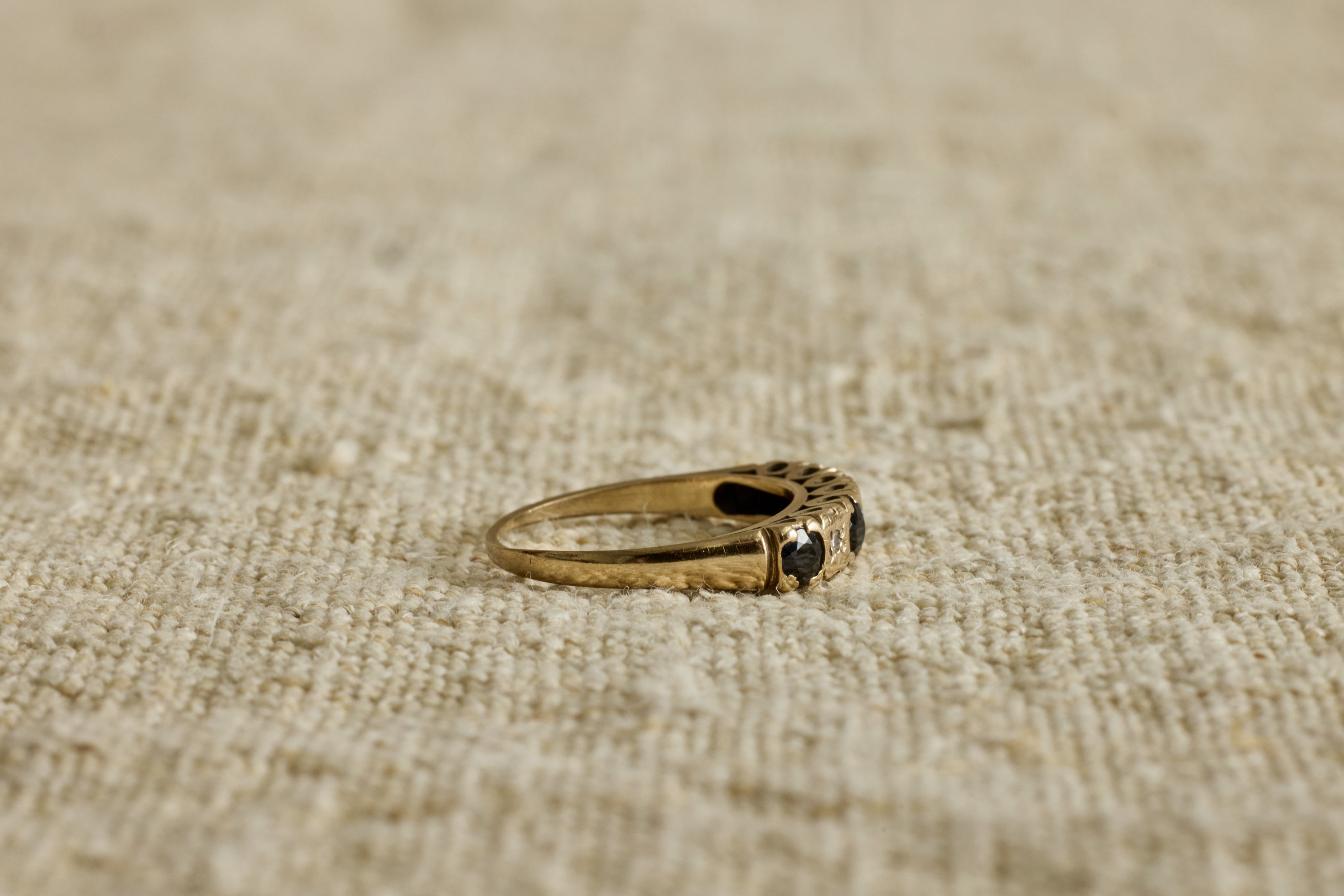 1940s Sapphire and Diamond High Etched Band