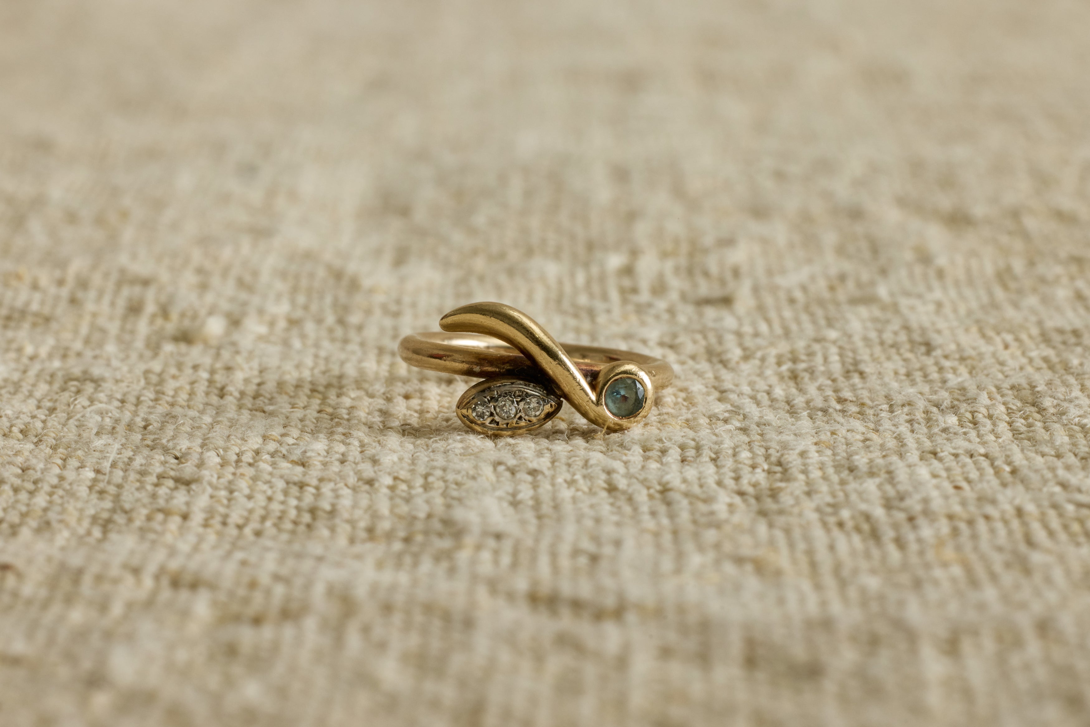 Handmade 1960s Gold, Diamond & Tourmaline Ring