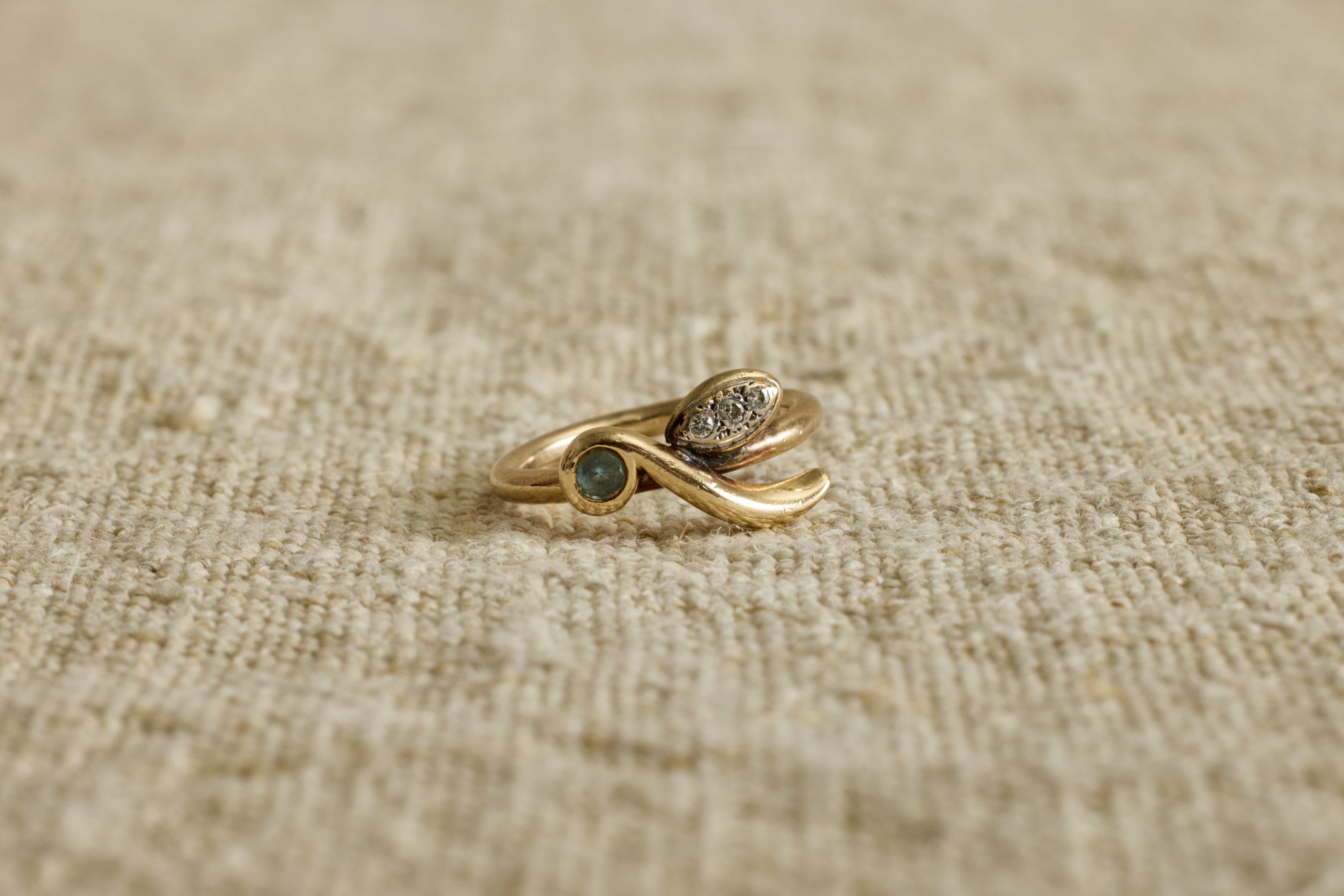 Handmade 1960s Gold, Diamond & Tourmaline Ring