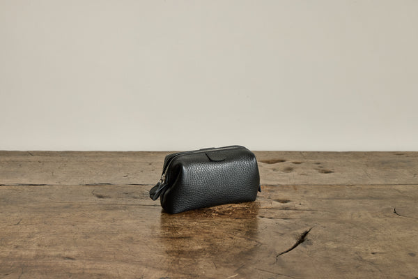 Black Leather Travel Bag, Small