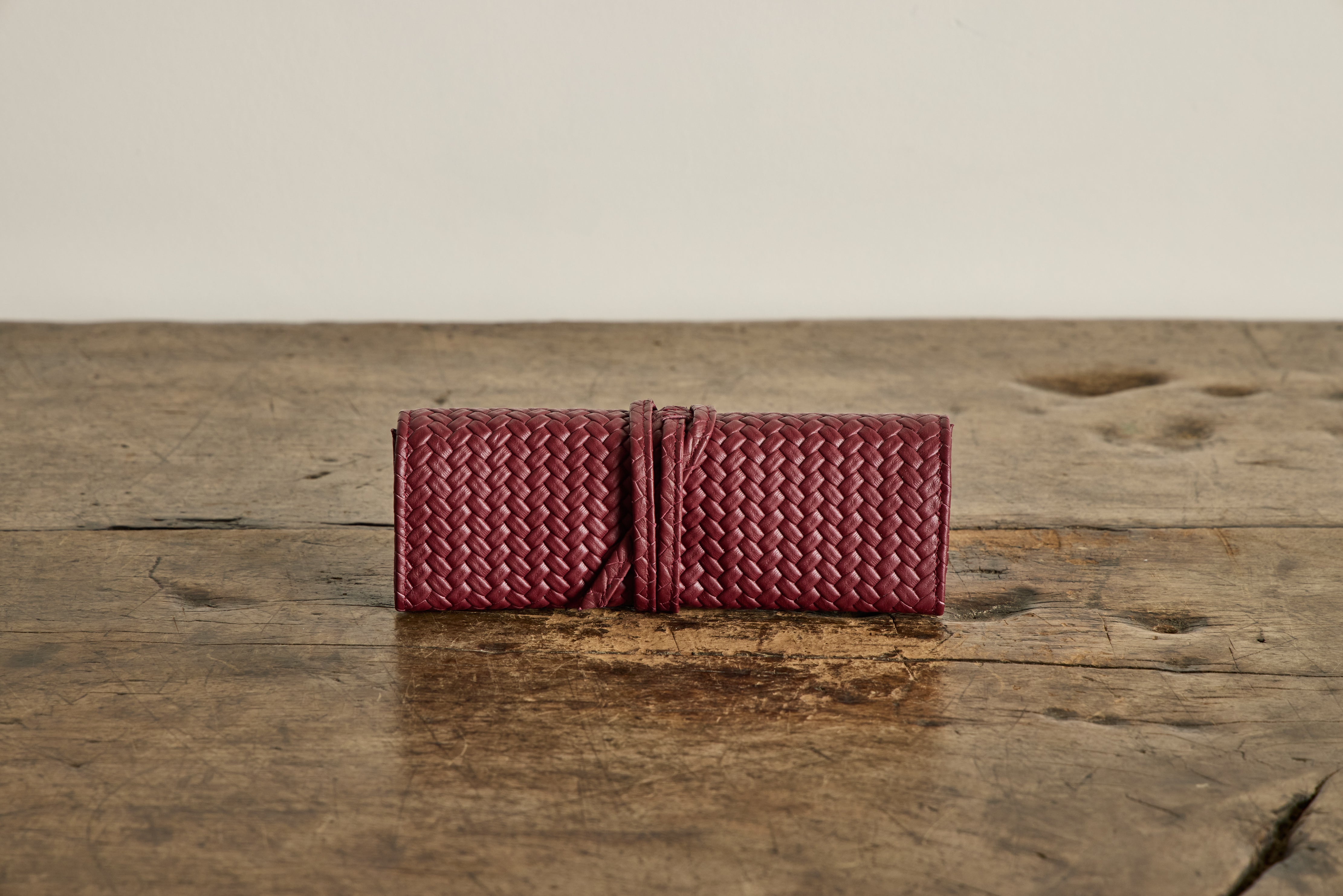 Burgundy Leather Jewelry Roll