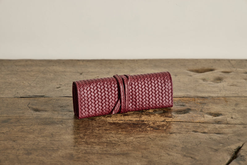 Burgundy Leather Jewelry Roll