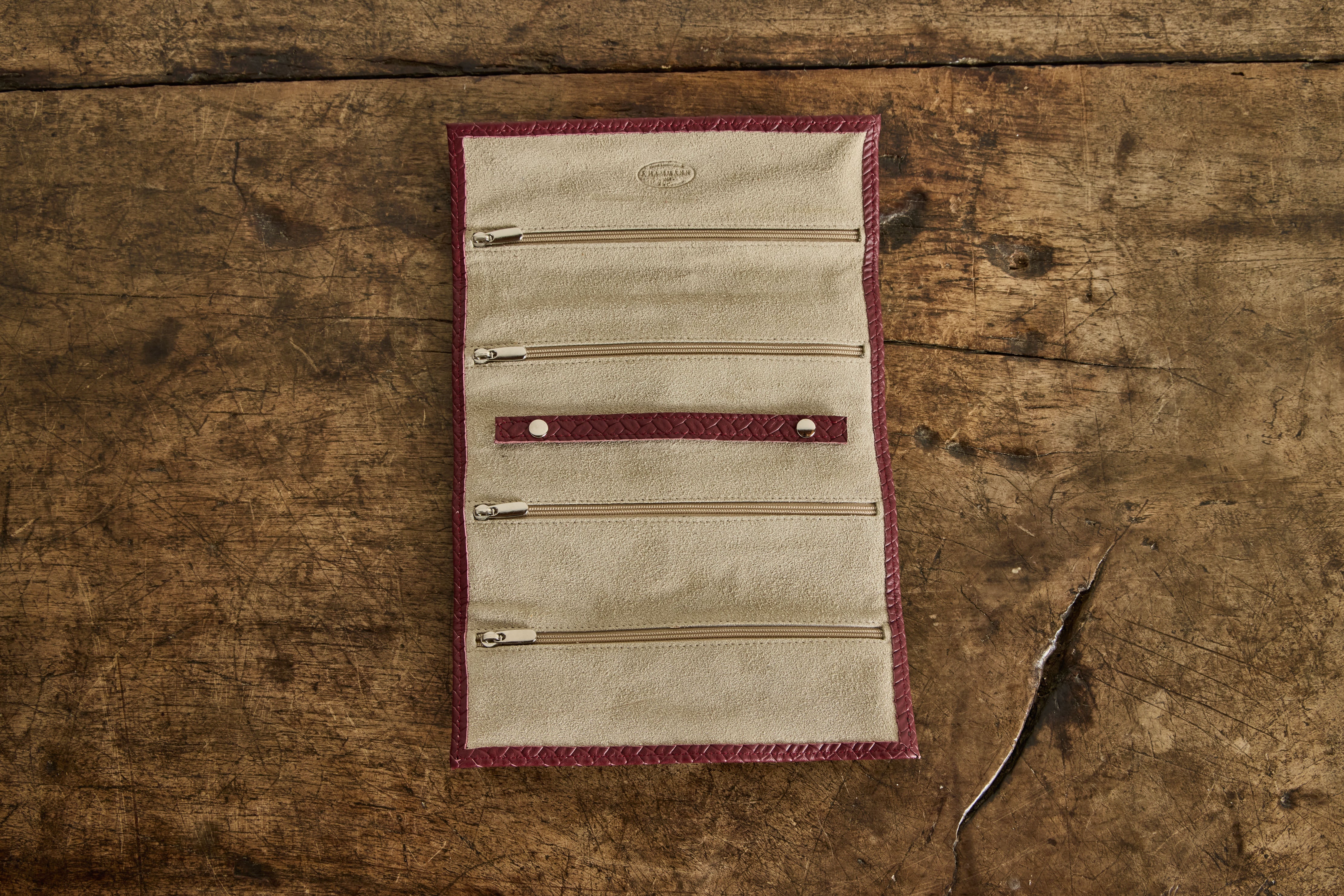 Burgundy Leather Jewelry Roll