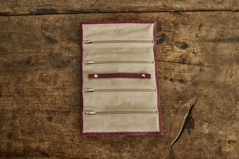 Burgundy Leather Jewelry Roll