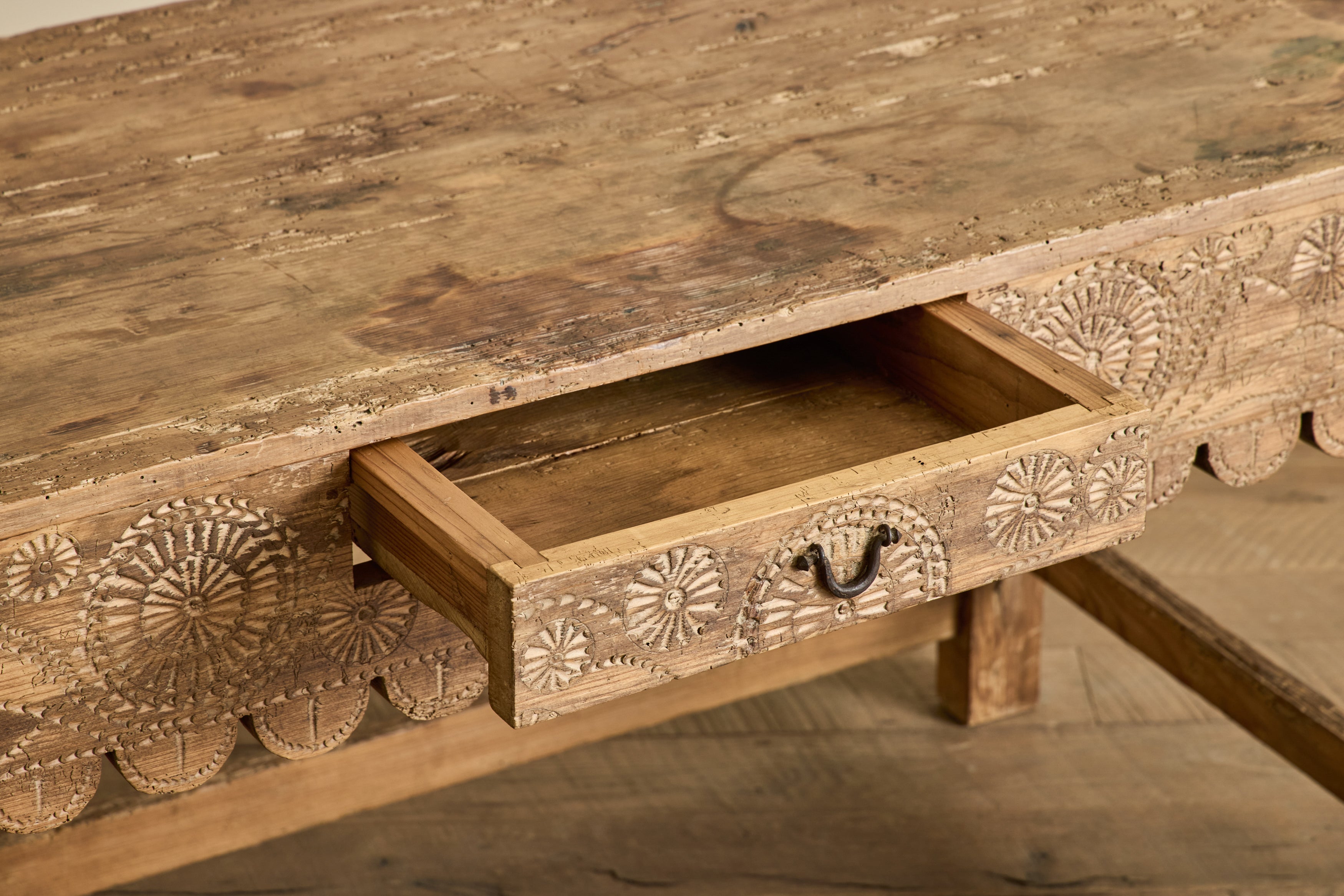 Rustic Carved Console Table