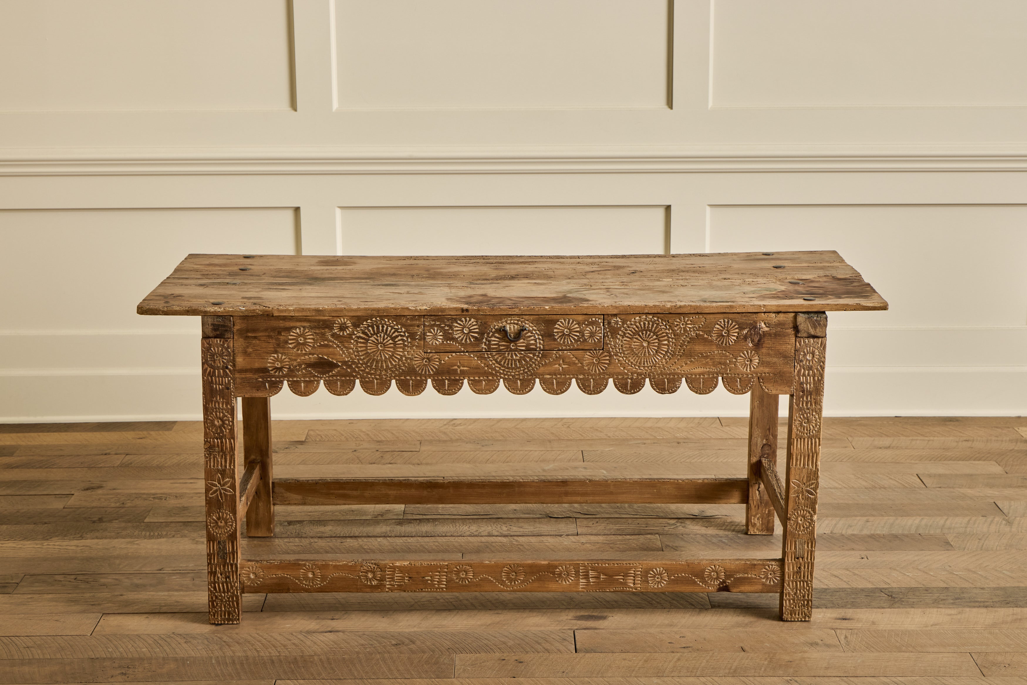 Rustic Carved Console Table