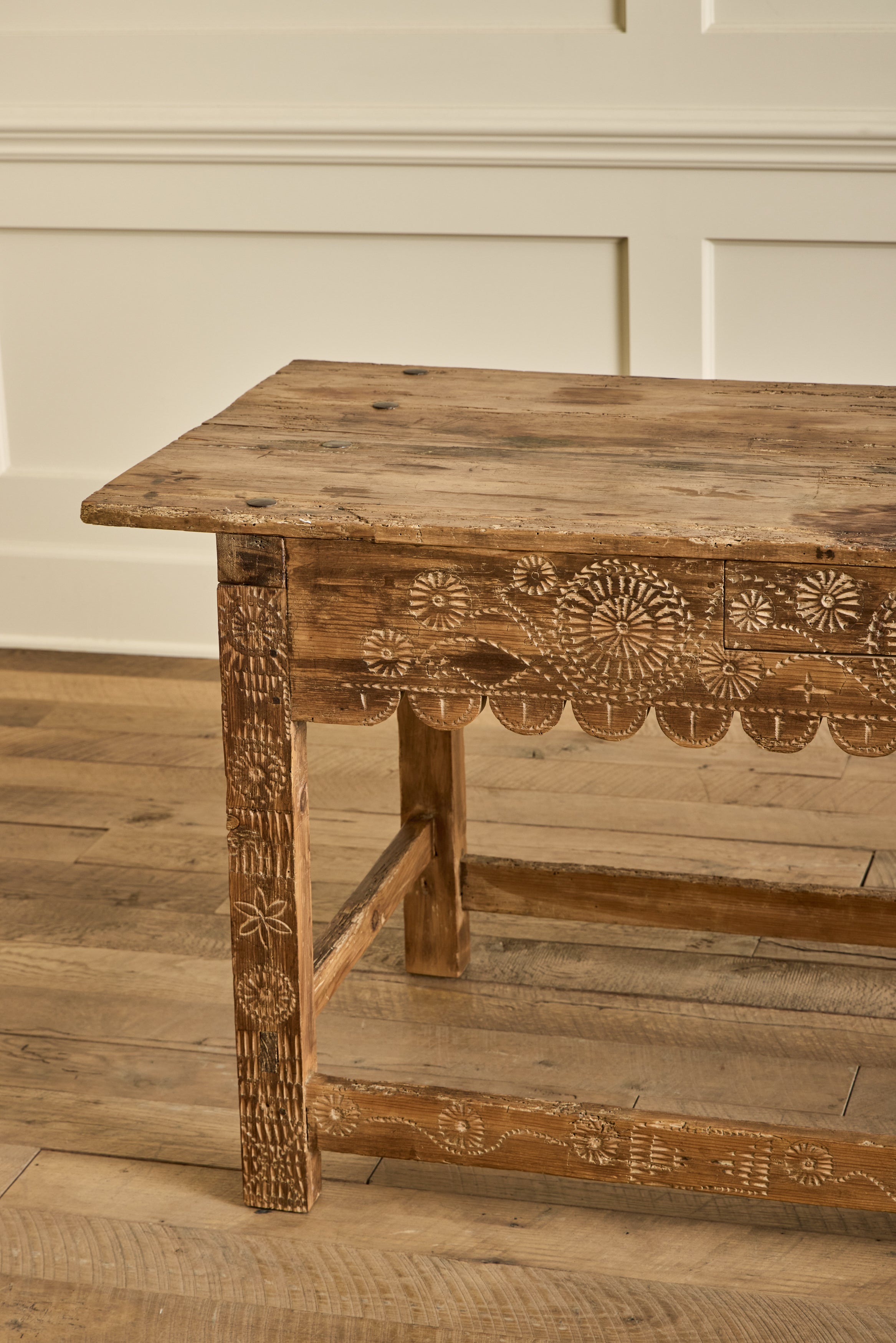 Rustic Carved Console Table