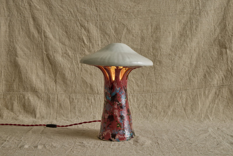 Shroom Lamp, Bright Pink & White