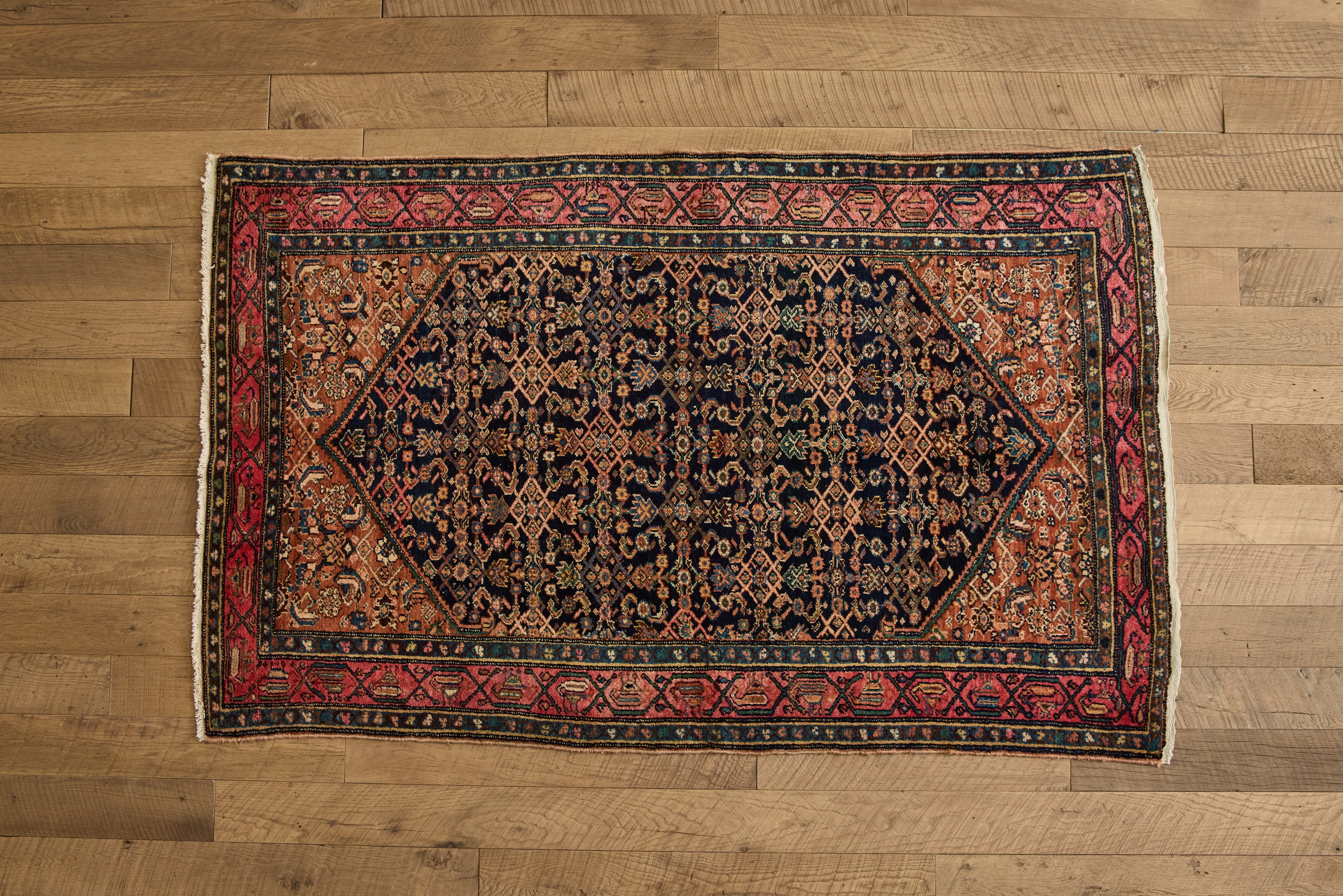 Navy & Pink Malayer Rug  4'3 X 6'8