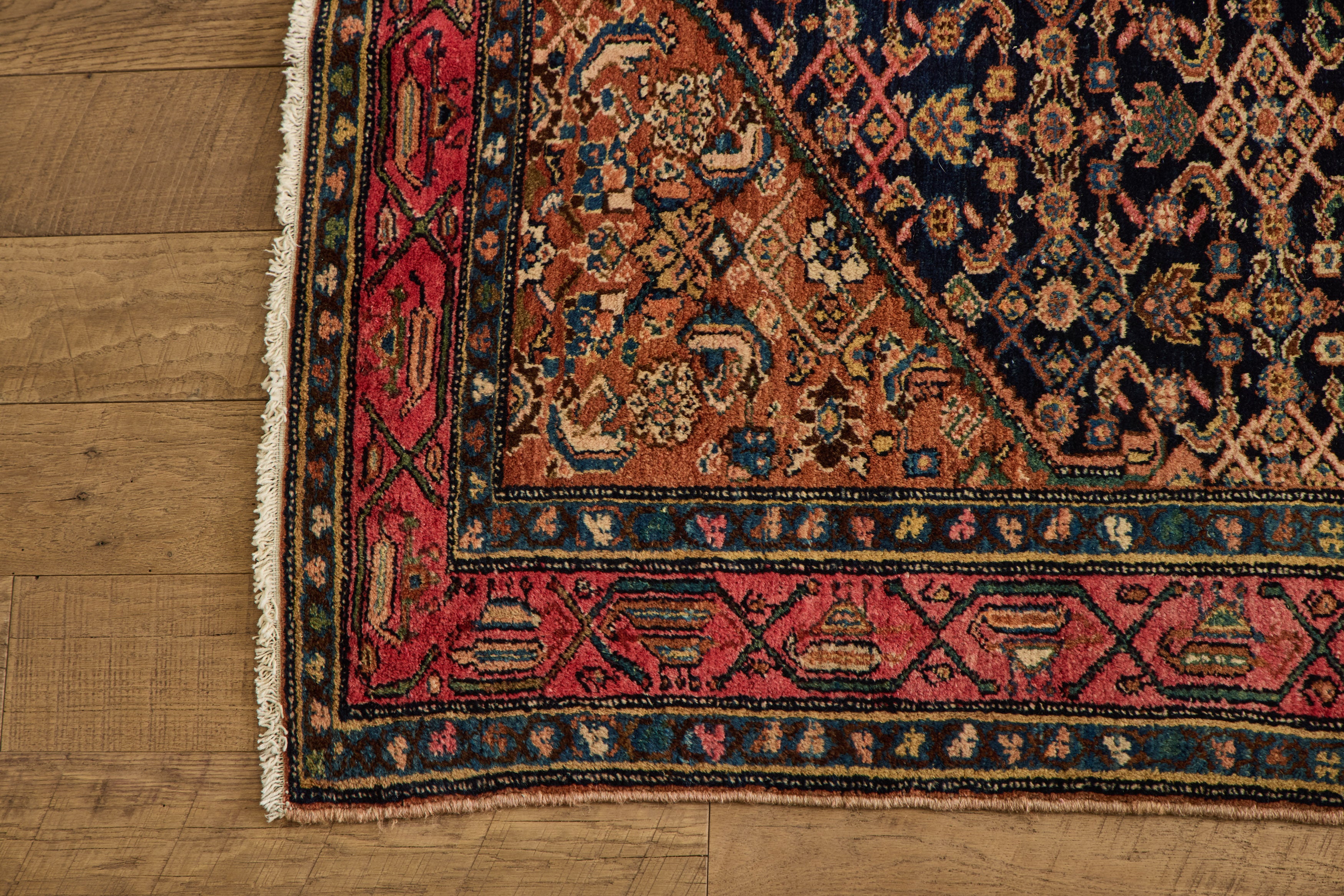 Navy & Pink Malayer Rug  4'3 X 6'8