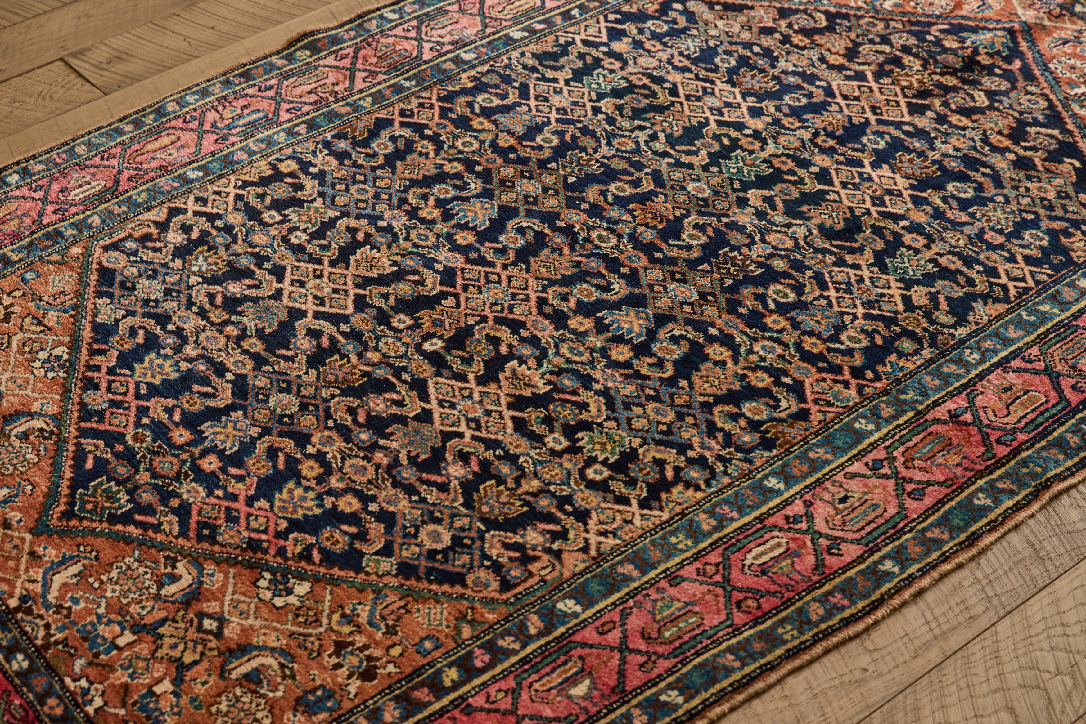 Navy & Pink Malayer Rug  4'3 X 6'8