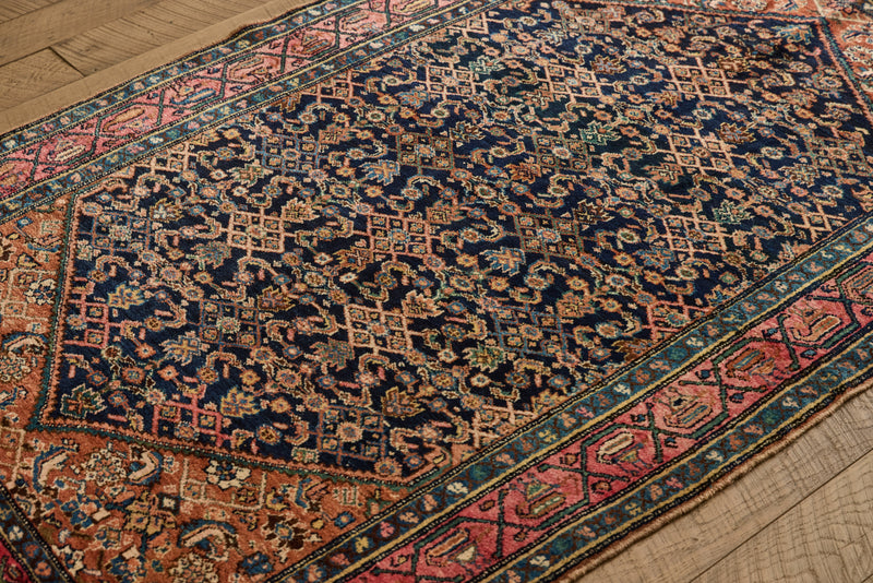 Navy & Pink Malayer Rug  4'3 X 6'8