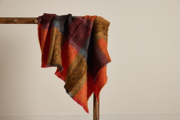 Mohair Throw in Vermillion Plaid