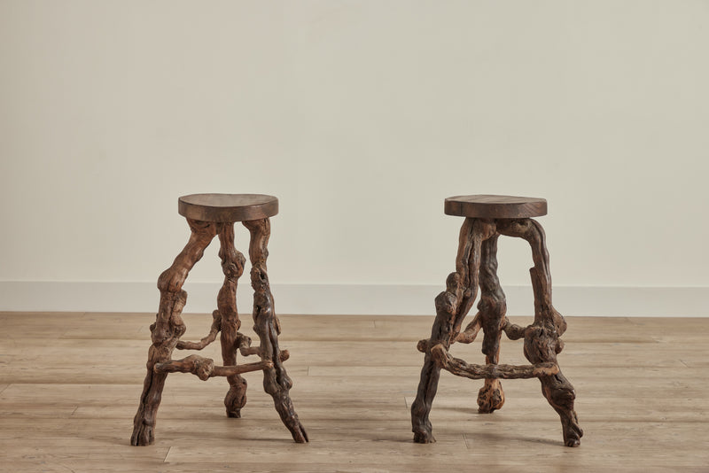 Pair of Burled Grapevine Stools