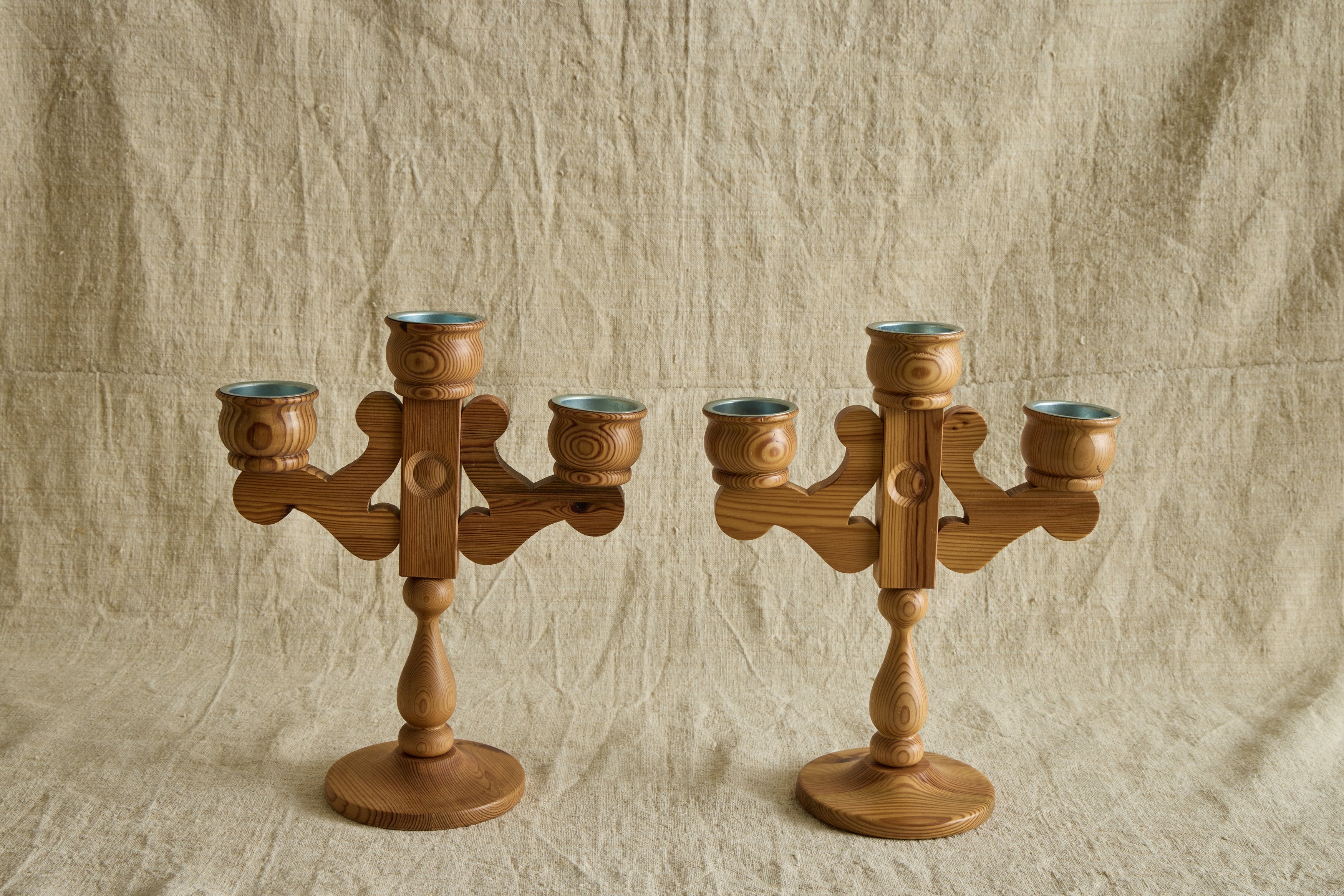 Swedish 3 Arm Pine Candelabra