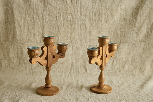 Swedish 3 Arm Pine Candelabra