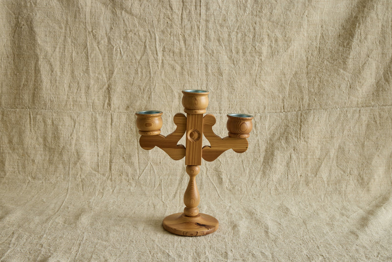 Swedish 3 Arm Pine Candelabra