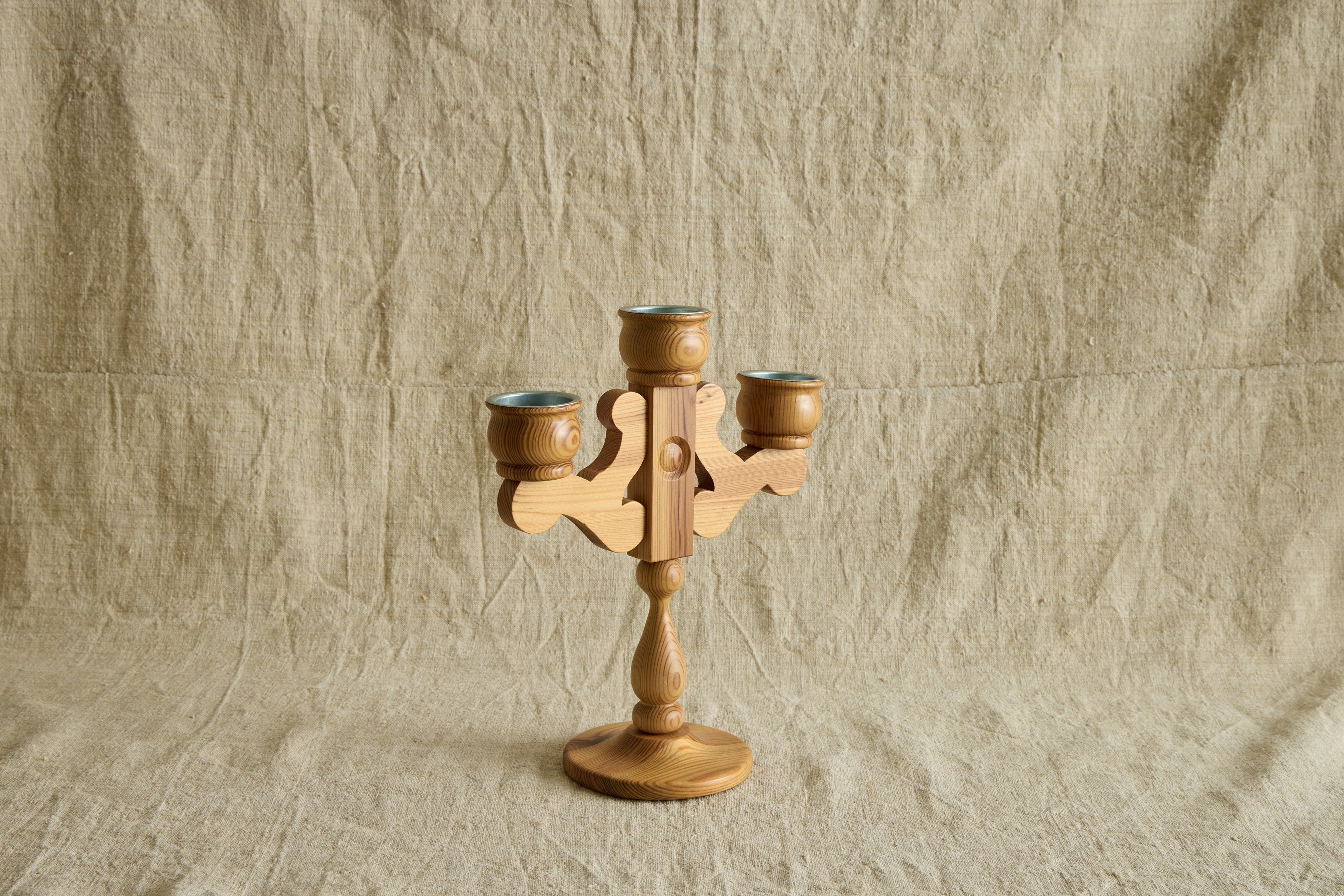 Swedish 3 Arm Pine Candelabra