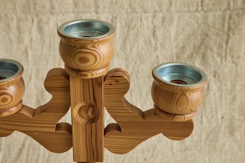 Swedish 3 Arm Pine Candelabra