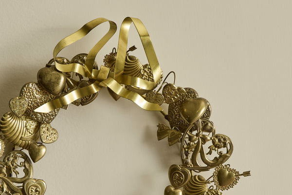 Dresden Brass Heart Wreath 10"
