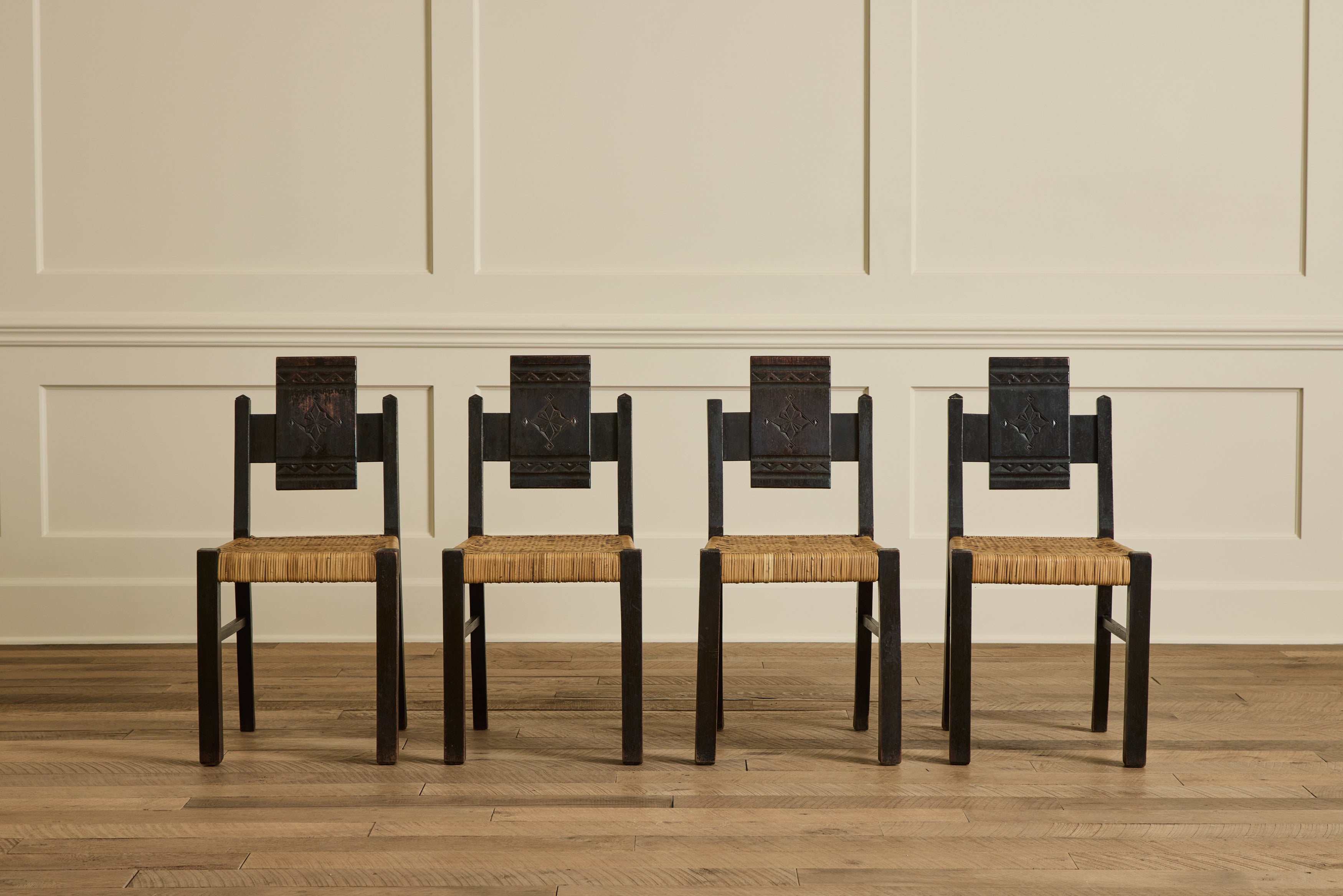 Set of 4 Brutalist Carved Chairs