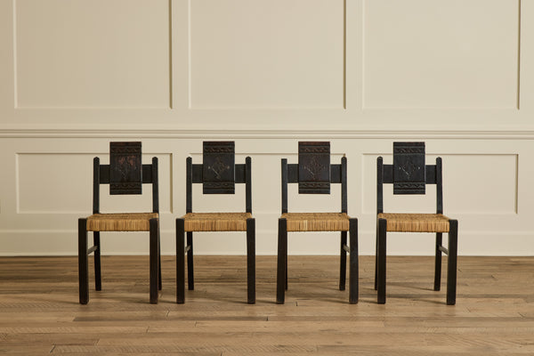 Set of 4 Brutalist Carved Chairs